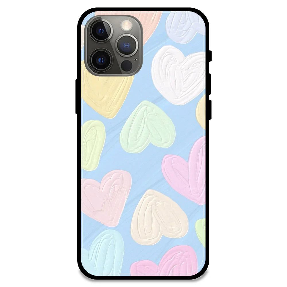 Pastel Hearts - Glossy Metal Silicone Case For Apple iPhone Models- Apple iPhone 12 pro max