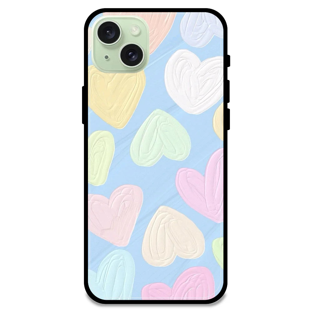 Pastel Hearts - Glossy Metal Silicone Case For Apple iPhone Models- Apple iPhone 15 Plus