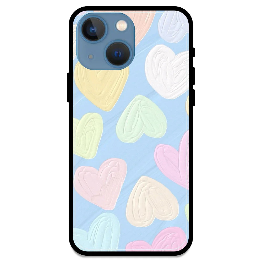 Pastel Hearts - Glossy Metal Silicone Case For Apple iPhone Models- Apple iPhone 13 Mini