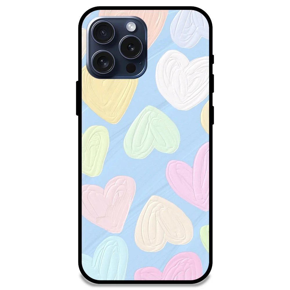 Pastel Hearts - Glossy Metal Silicone Case For Apple iPhone Models- Apple iPhone 15 Pro