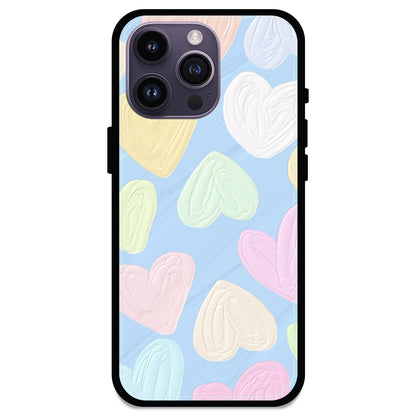 Pastel Hearts - Glossy Metal Silicone Case For Apple iPhone Models- Apple iPhone 14 Pro Max