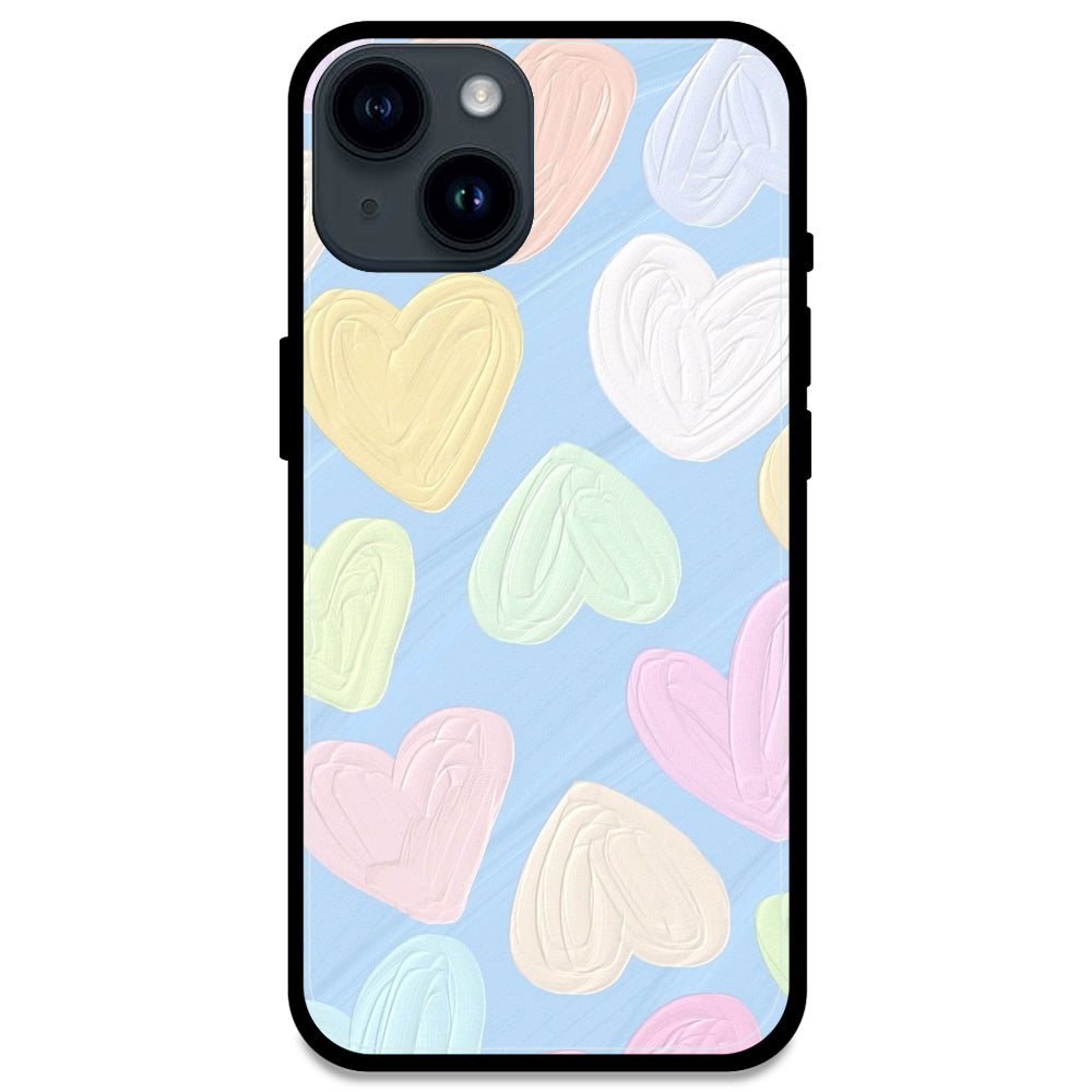 Pastel Hearts - Glossy Metal Silicone Case For Apple iPhone Models- Apple iPhone 14