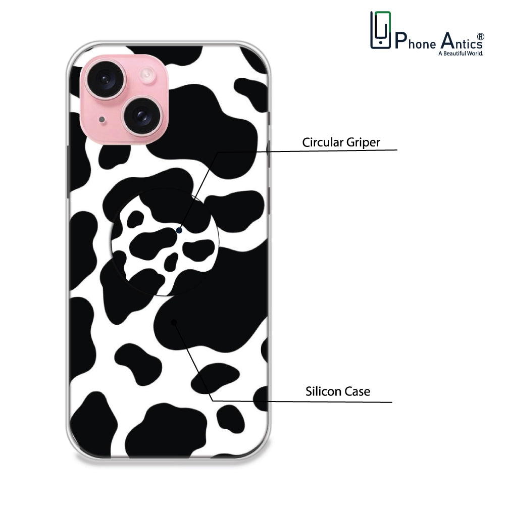 Cow Print - Silicone Grip Case For Apple iPhone Models - iPhone 15 infographic