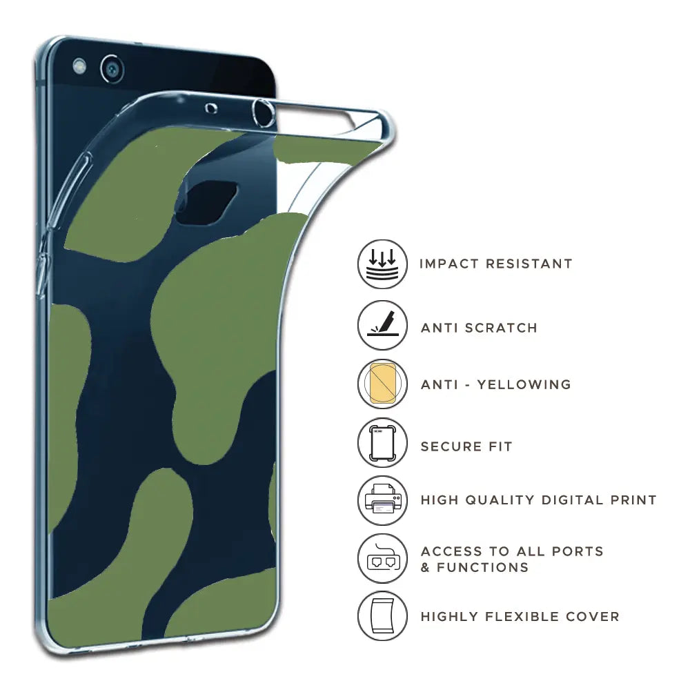Olive Green Cow Print - Clear Printed Silicone Case For Apple iPhone Models infographic