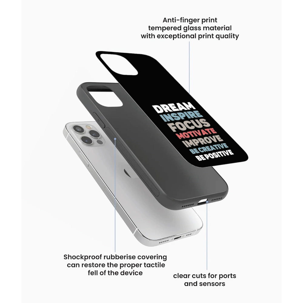 Dream Inspire Focus Typography - Glass Case For Apple iPhone Infographic