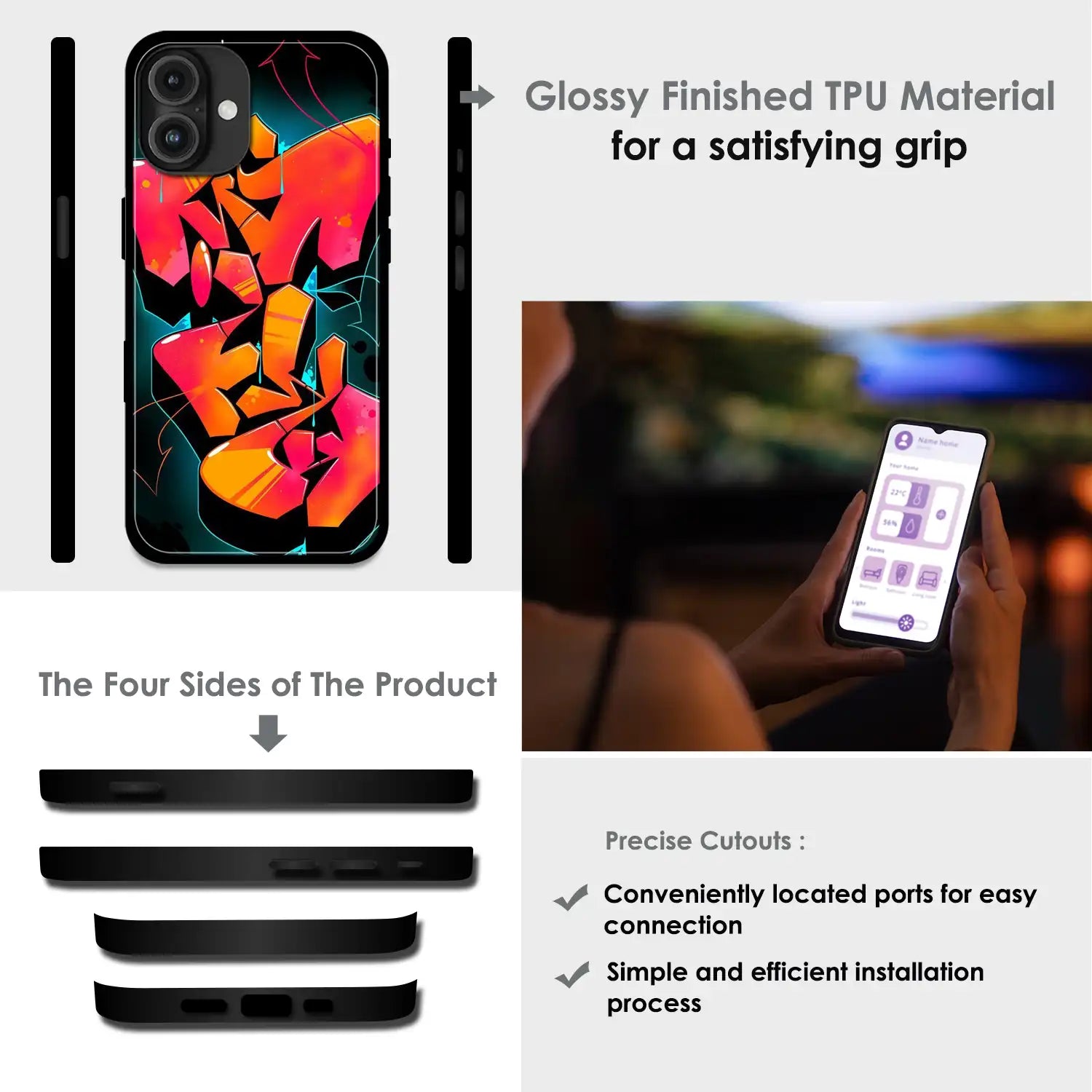 'Graffiti Fire - Glossy Metal Silicone Case For Apple iPhone Infographic