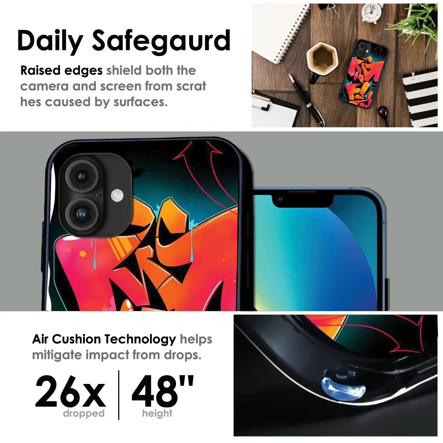 'Graffiti Fire - Glossy Metal Silicone Case For Apple iPhone Infographic