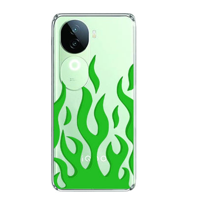 Green Flames - Clear Printed Silicone Case For IQOO Infographic