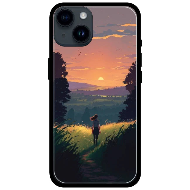 Girl And The Mountains - Glossy Metal Silicone Case For Apple iPhone Models