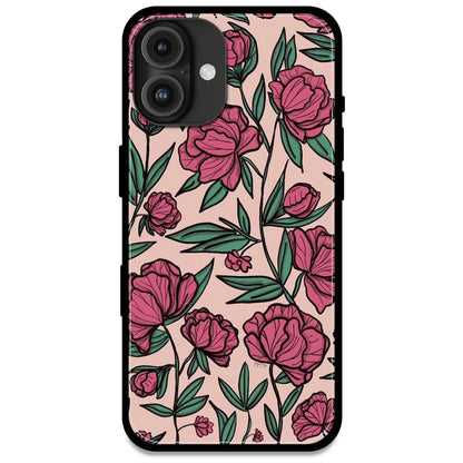 Pink Roses - Glossy Metal Silicone Case For Apple iPhone 16 Models