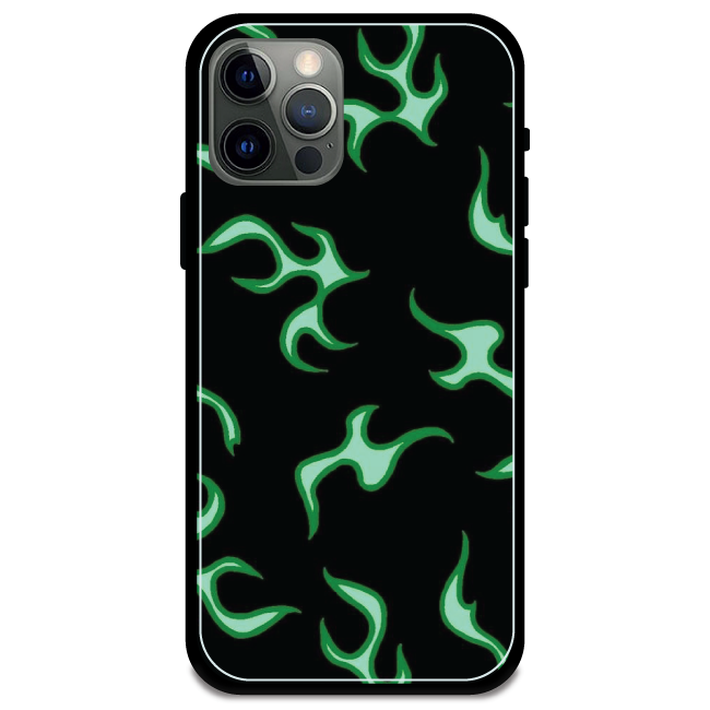 Green Flames -  Armor Case For Apple iPhone Models iphone 12 pro