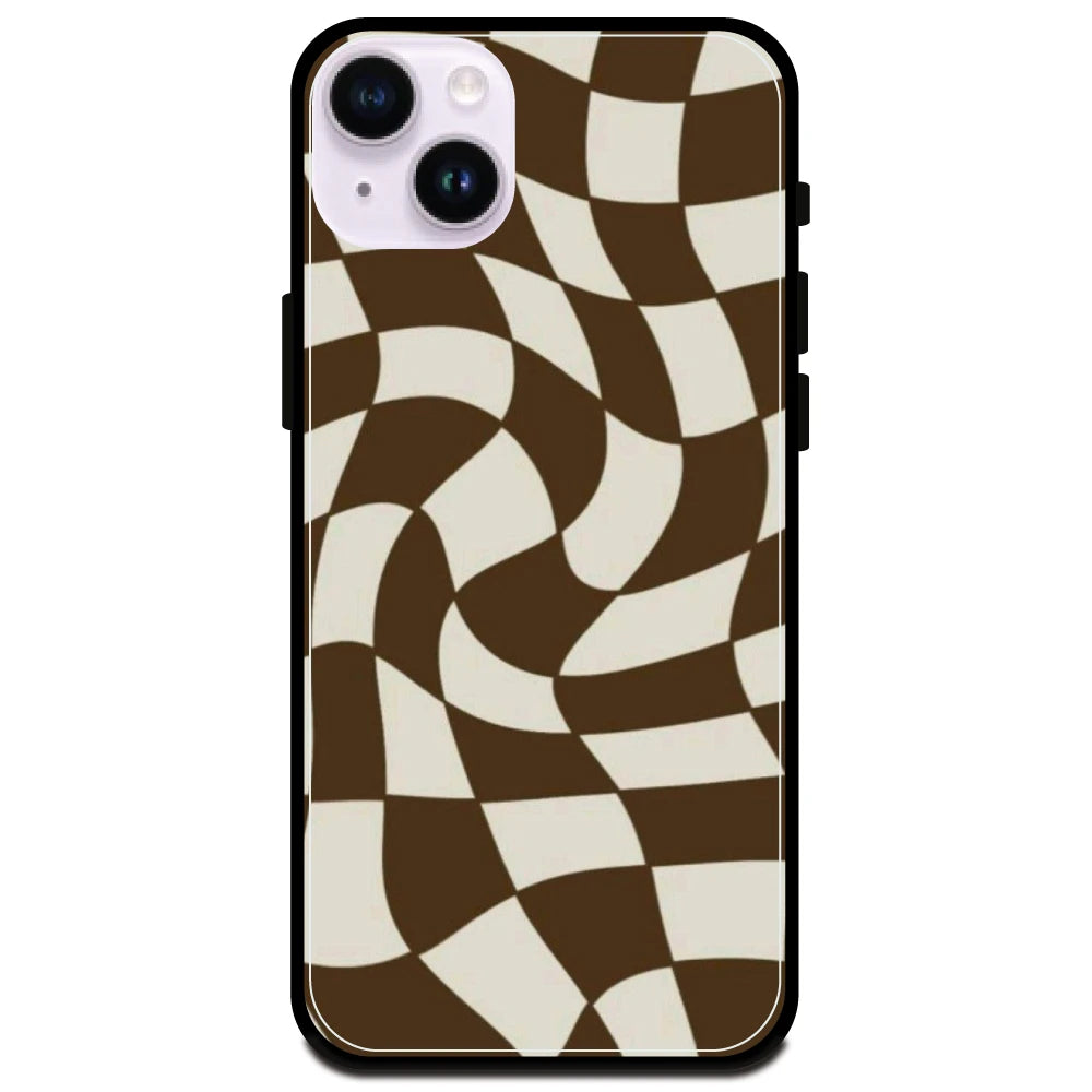Brown Checks - Glossy Metal Silicone Case For Apple iPhone Models- Apple iPhone 15 Plus