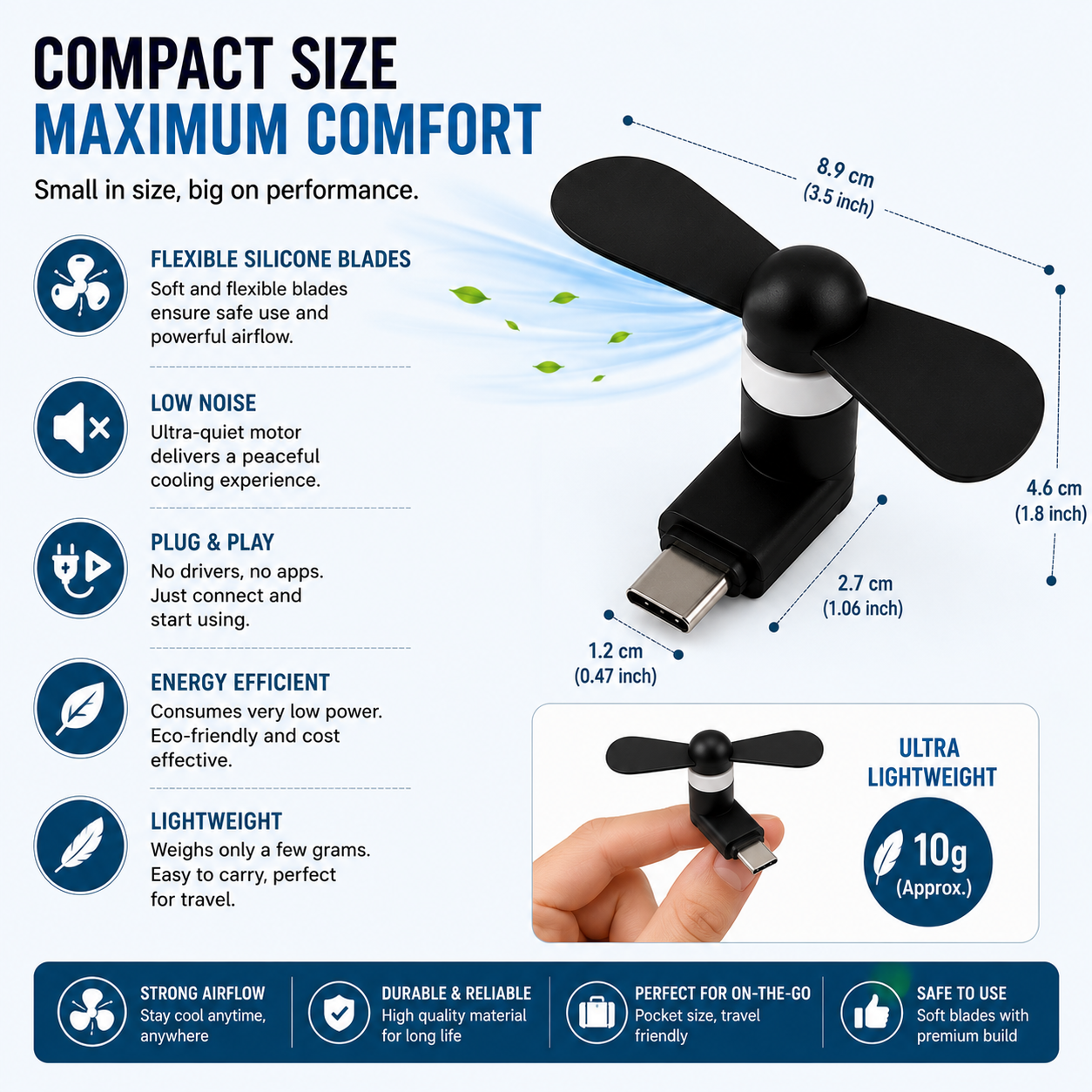 C-Type Mobile Fan Pack of 6 (Black)