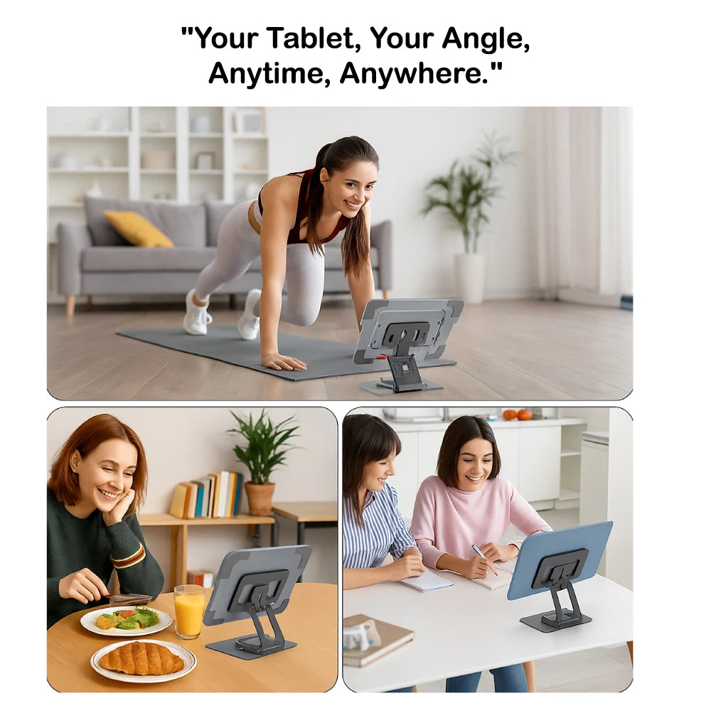 Adjustable Metal Tablet & Mobile Stand – Foldable Desk Holder Infographic