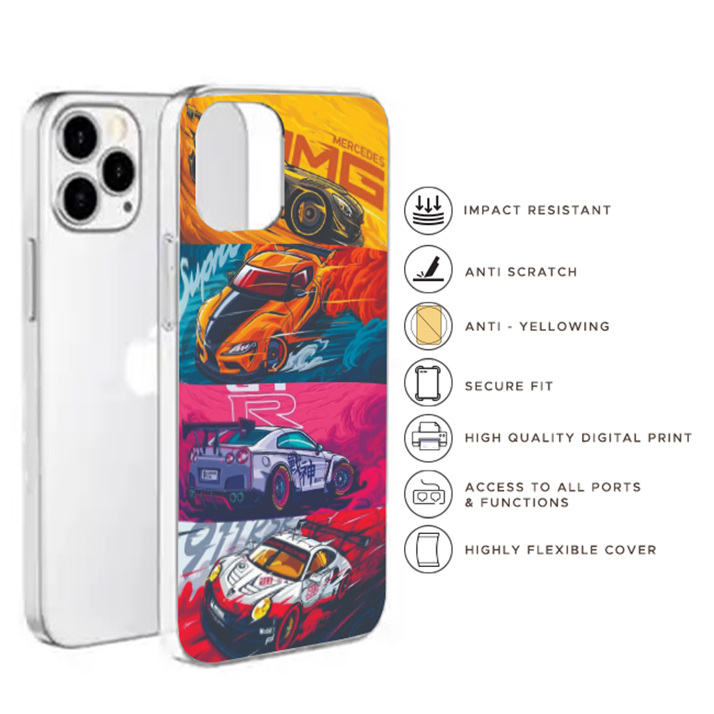 Sports Cars - Clear Printed Case For iPhone Models infographic