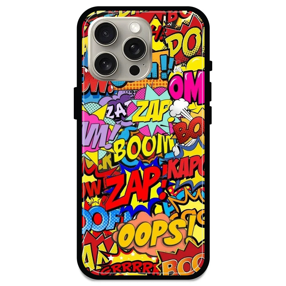 Comic Pop Art - Glossy Metal Silicone Case For Apple iPhone Models- Apple iPhone 15 pro max