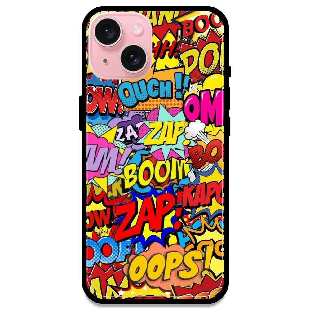 Comic Pop Art - Glossy Metal Silicone Case For Apple iPhone Models- Apple iPhone 15