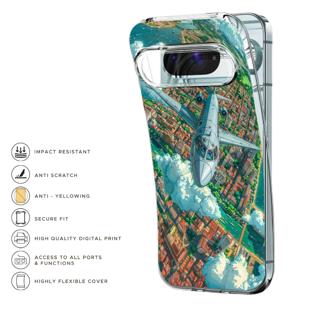 Flying Over City - Printed Silicone Case For Google Pixel Infographic