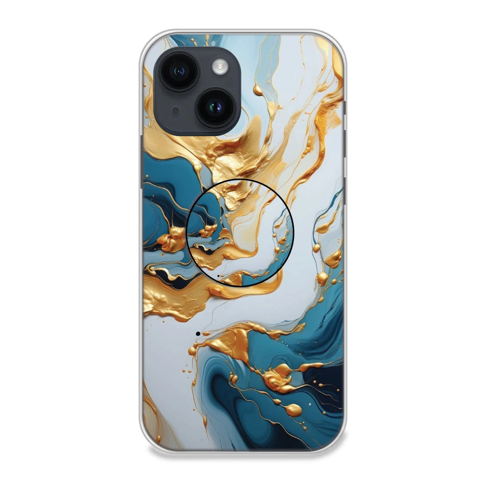 Blue and Gold Marble - Silicone Grip Case For Apple iPhone Models iPhone 14