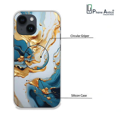 Blue and Gold Marble - Silicone Grip Case For Apple iPhone Models iPhone 14 infographic