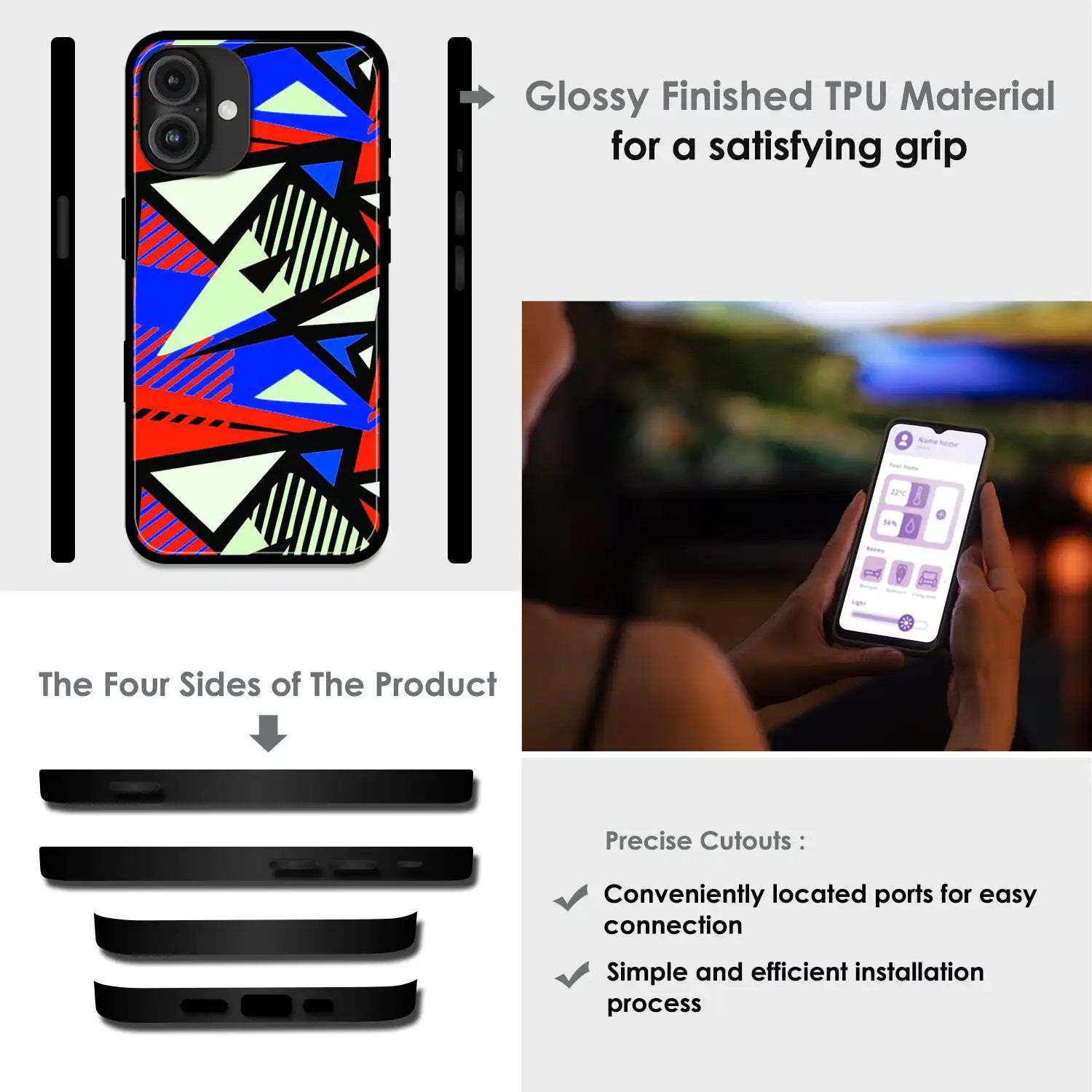 'Bold Geometric Pop - Glossy Metal Silicone Case For Apple iPhone Infographic