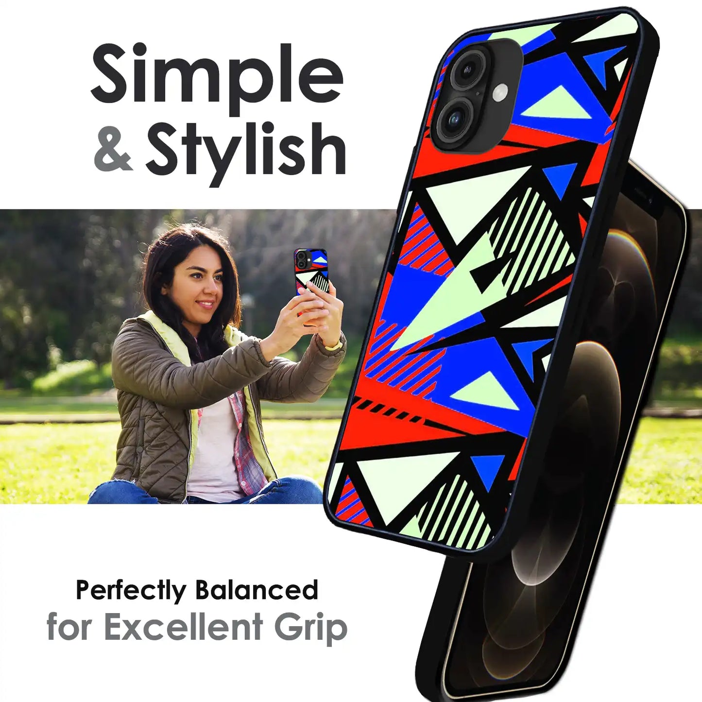 'Bold Geometric Pop - Glossy Metal Silicone Case For Apple iPhone Infographic