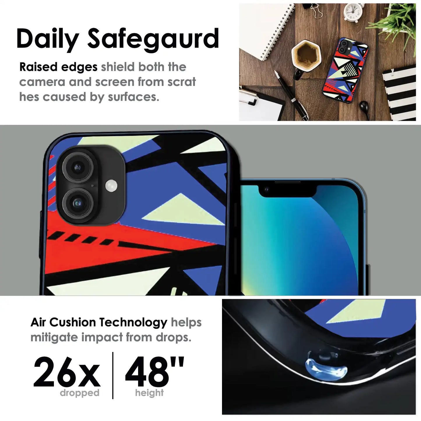 'Bold Geometric Pop - Glossy Metal Silicone Case For Apple iPhone Infographic