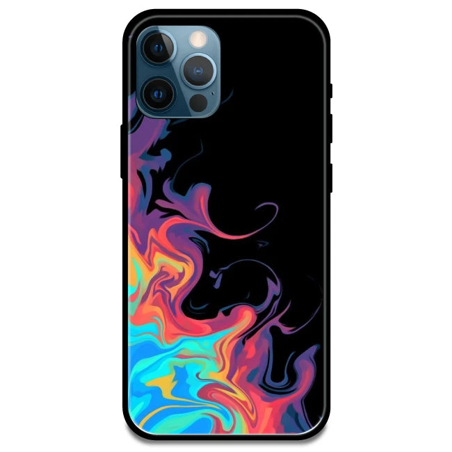 Rainbow Watermarble - Glossy Metal Silicone Case For Apple iPhone Models- Apple iPhone 15 Pro