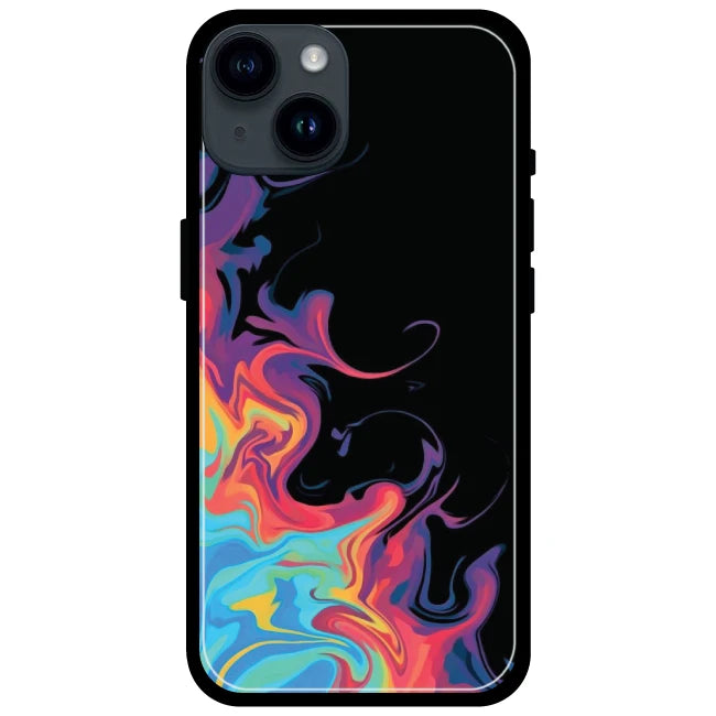 Rainbow Watermarble - Glossy Metal Silicone Case For Apple iPhone Models- Apple iPhone 15