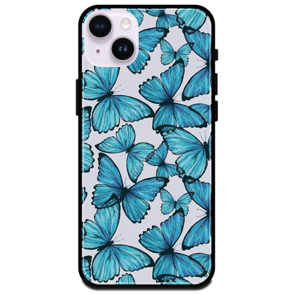 Butterflies - Glossy Metal Silicone Case For Apple iPhone Models- Apple iphone 15 plus