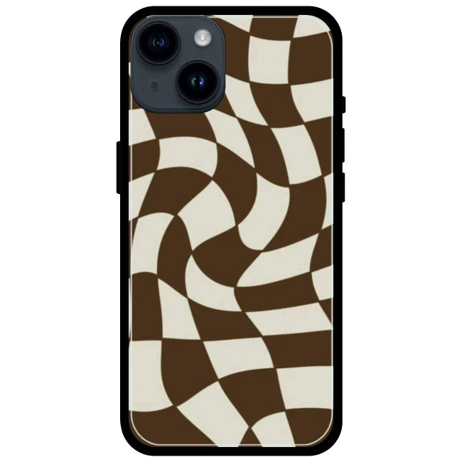 Brown Checks - Glossy Metal Silicone Case For Apple iPhone Models- Apple iPhone 15