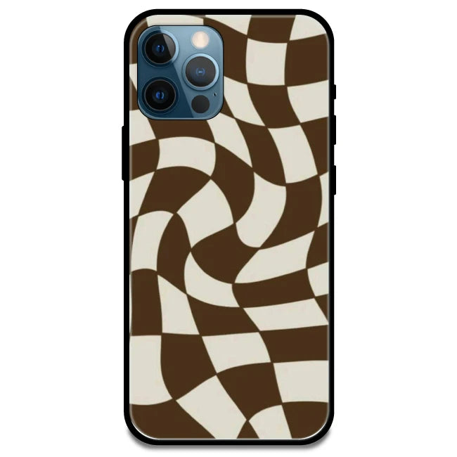 Brown Checks - Glossy Metal Silicone Case For Apple iPhone Models- Apple iPhone 15 Pro
