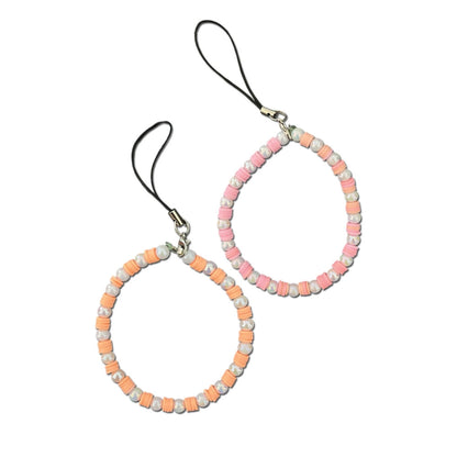 Baby Pink And Orange Clay Beads With Pearl - A Combo Of 2 Phone Charms