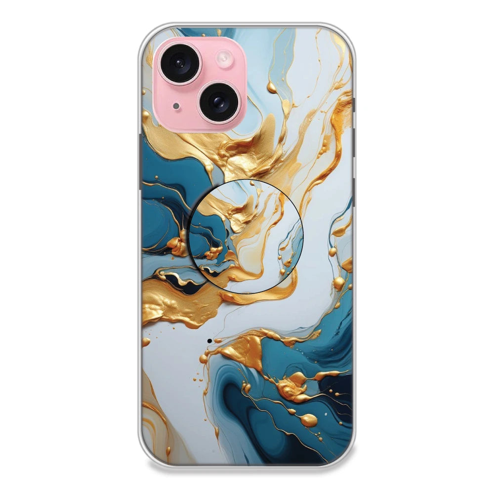 Blue and Gold Marble - Silicone Grip Case For Apple iPhone Models iPhone 15