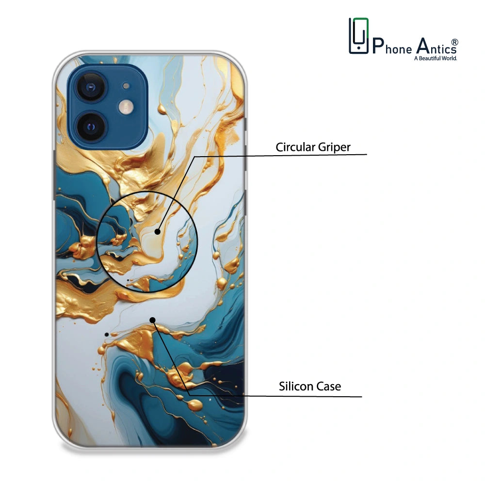 Blue and Gold Marble - Silicone Grip Case For Apple iPhone Models iPhone 12 infographic