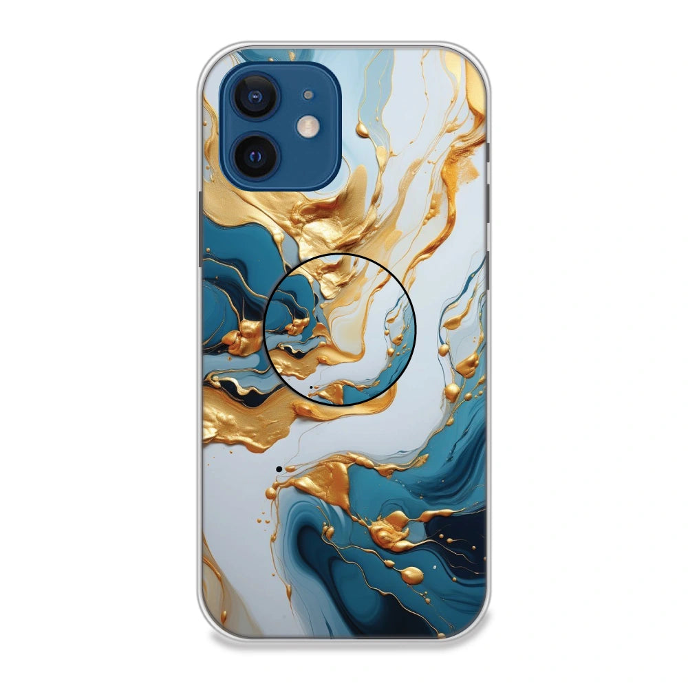 Blue and Gold Marble - Silicone Grip Case For Apple iPhone Models iPhone 12