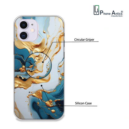 Blue and Gold Marble - Silicone Grip Case For Apple iPhone Models iPhone 11 infographic