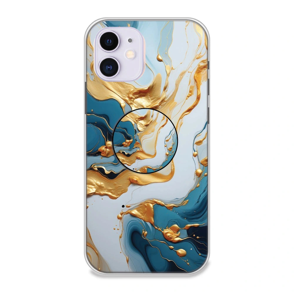 Blue and Gold Marble - Silicone Grip Case For Apple iPhone Models iPhone 11