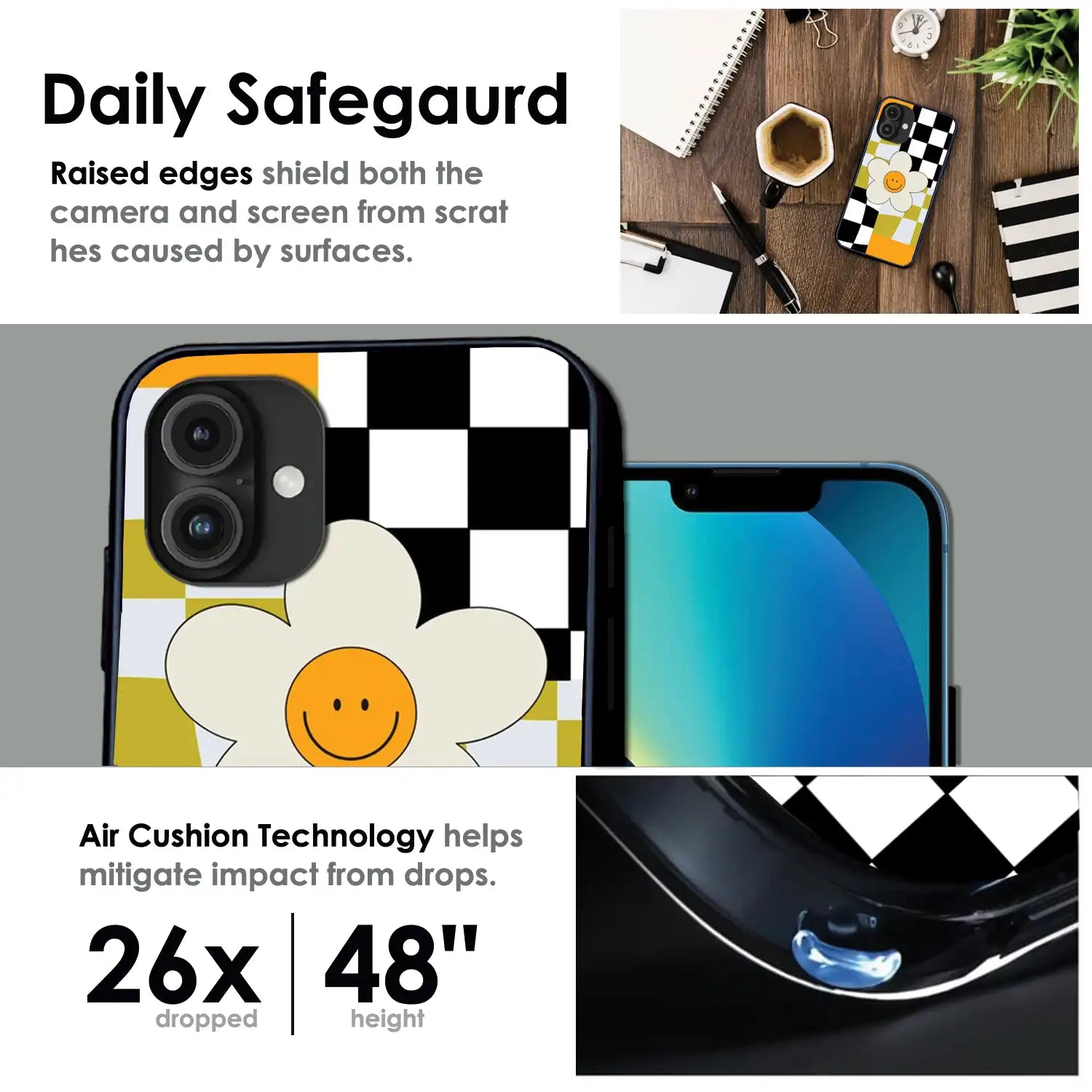 Smiley Flower - Glossy Metal Silicone Case For Apple iPhone Infographic