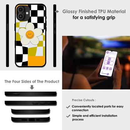 Smiley Flower - Glossy Metal Silicone Case For Apple iPhone Infographic