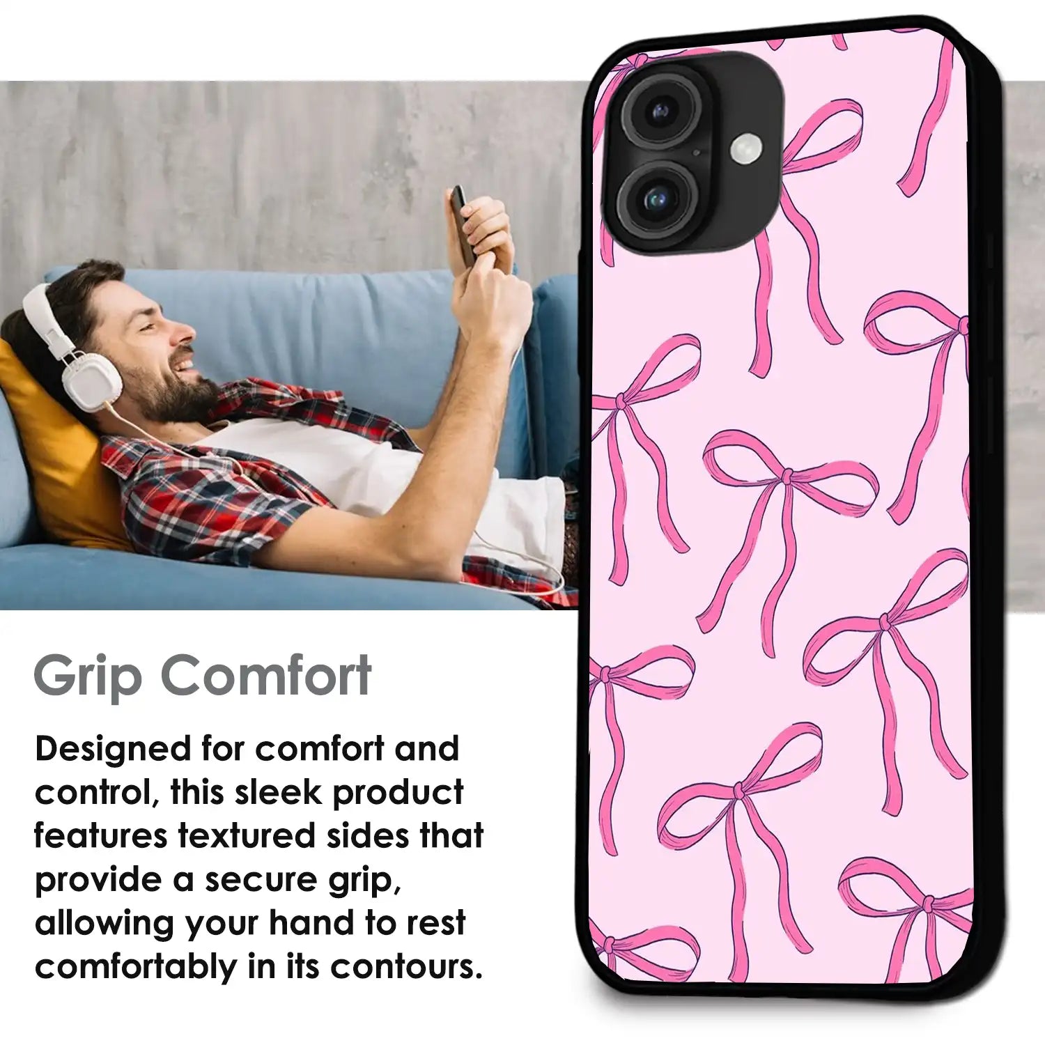 'Pink Bows - Glossy Metal Silicone Case For Apple iPhone Infographic