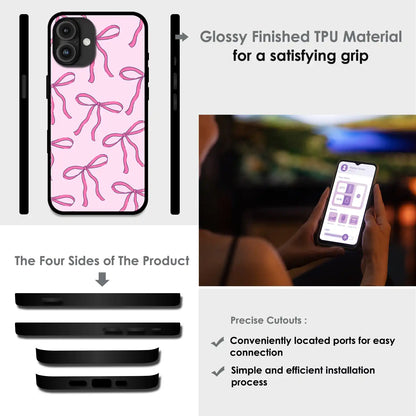'Pink Bows - Glossy Metal Silicone Case For Apple iPhone Infographic