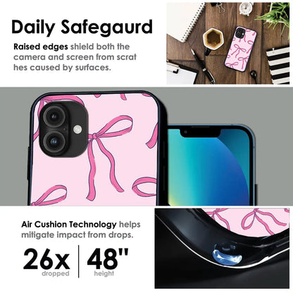 'Pink Bows - Glossy Metal Silicone Case For Apple iPhone Infographic