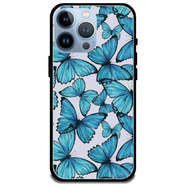 Butterflies - Glossy Metal Silicone Case For Apple iPhone Models- Apple iphone 15 pro max