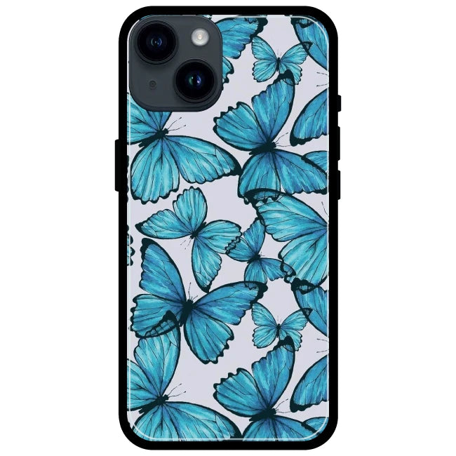 Butterflies - Glossy Metal Silicone Case For Apple iPhone Models- Apple iphone 15