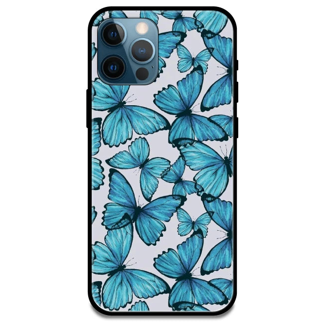 Butterflies - Glossy Metal Silicone Case For Apple iPhone Models- Apple iphone 15 pro