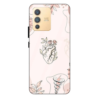 Heart And Flowers - Glass Case For Vivo Models