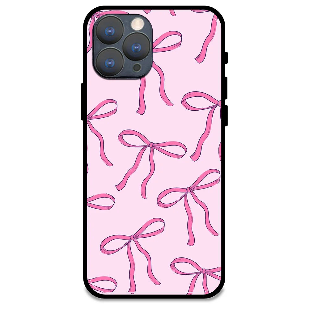 Pink Bows - Glossy Metal Silicone Case For Apple iPhone Models