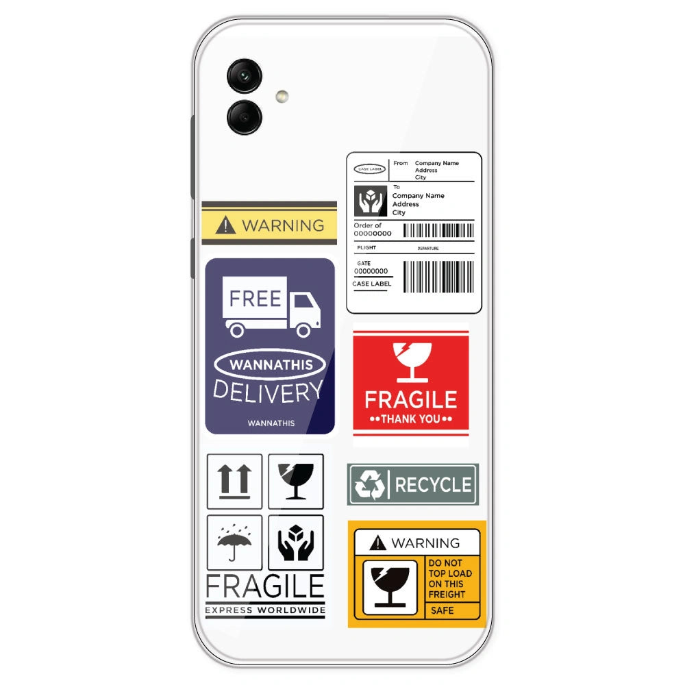 Caution Labels - Clear Printed Silicone Case For Samsung Galaxy A04
