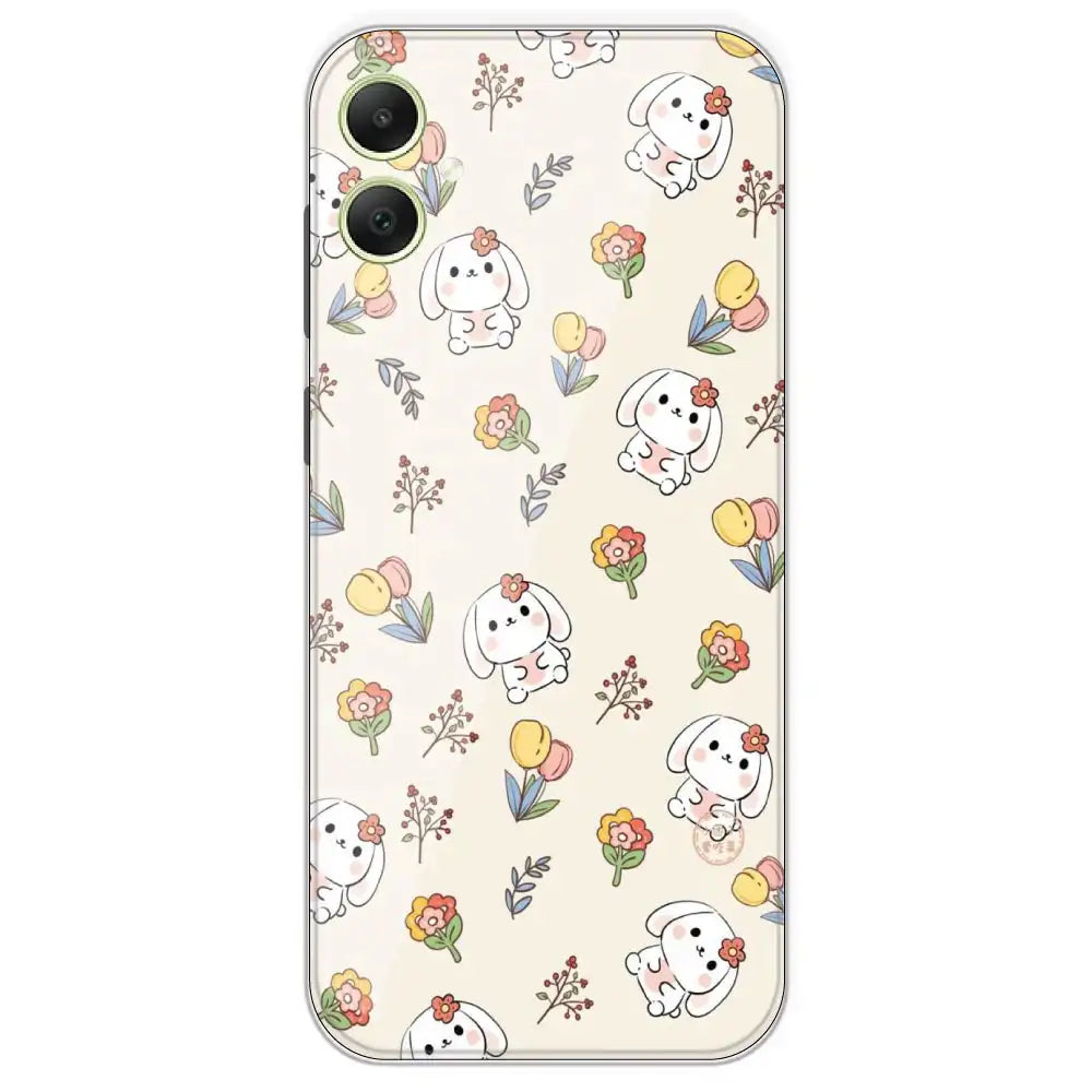 Cute Bunny And Flowers - Printed Silicone Case For Samsung Galaxy A05